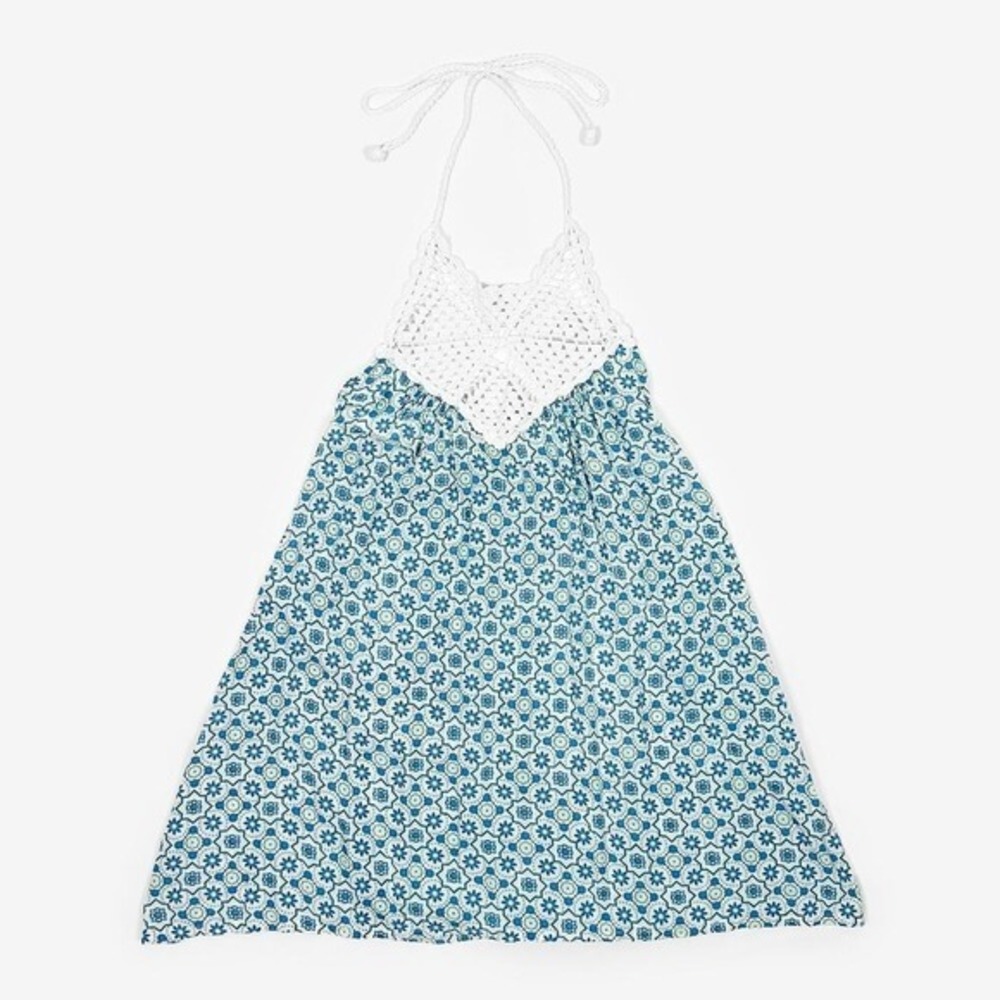 Tiare Hawaii Crochet Top Dress OS Printed Swim Cover Up Beachy Boho‎ Summer